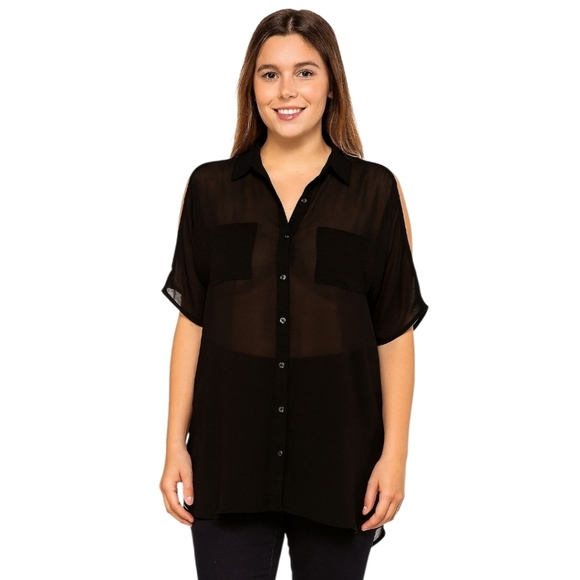 Love & Liberty Black Cold Shoulder Blouse S - Picture 1 of 6